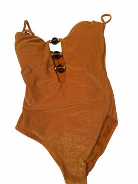 Rust Orange One-Piece Shapewear Swimsuit with Decorative Rings